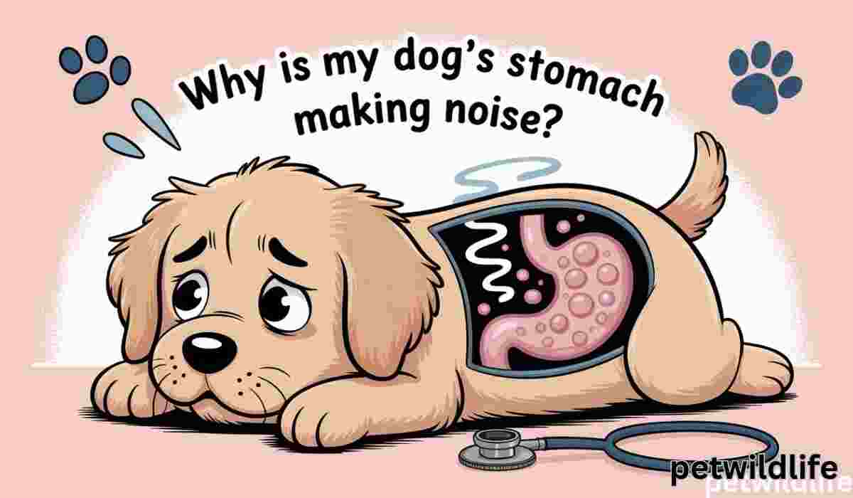 Dog stomach making noise illustration with digestive issue concept.